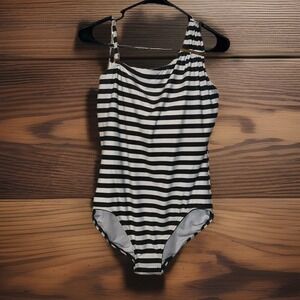 Michael Kors Swimsuit Women's Olive White Stripe One Shoulder Logo One-Piece 14